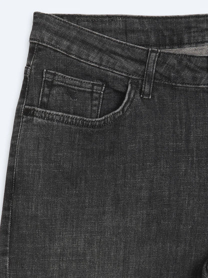 Koyu Gri Düz Slim Fit Denim Pamuk Karışımlı Pantolon