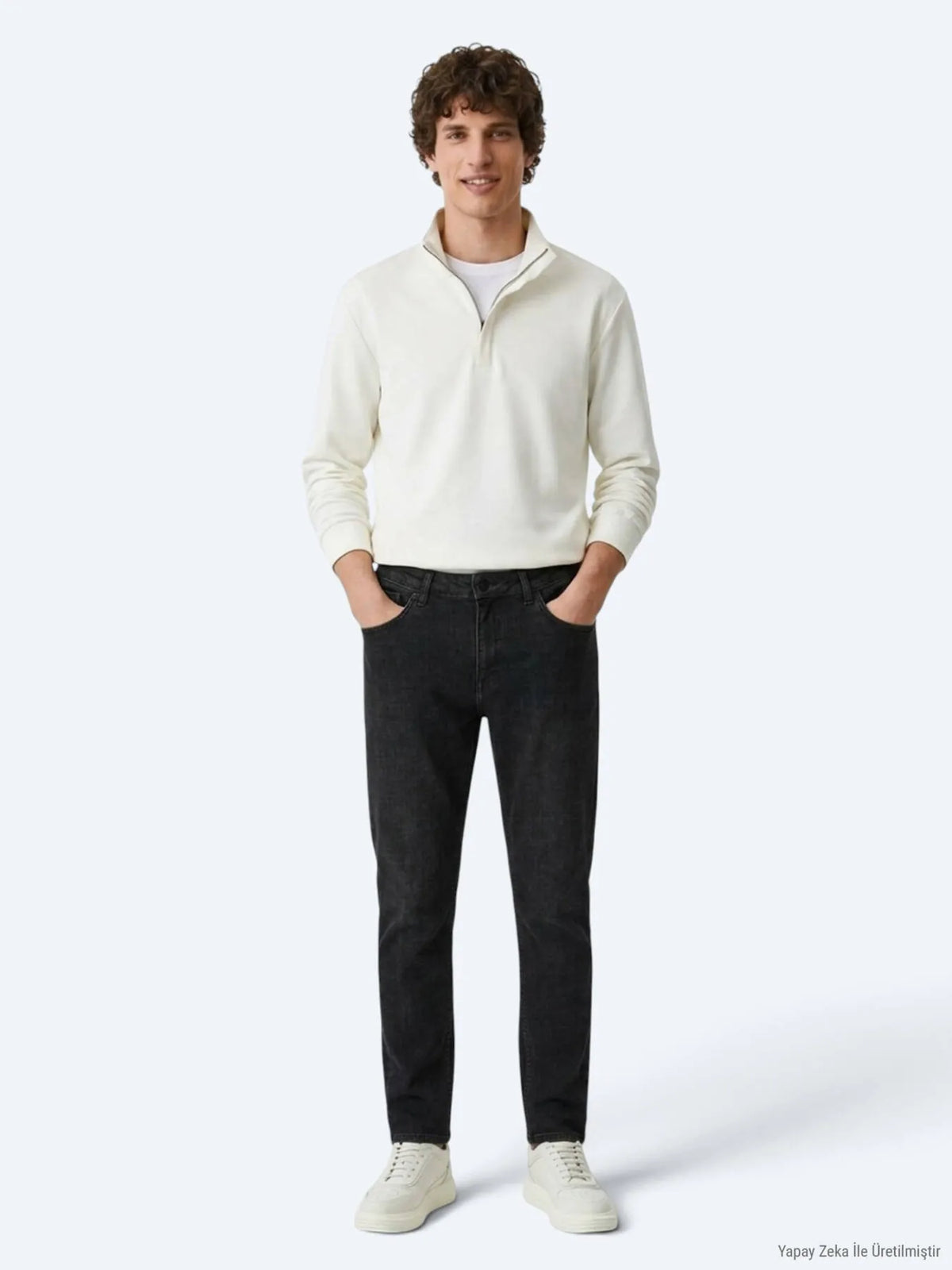 Koyu Gri Düz Slim Fit Denim Pamuk Karışımlı Pantolon