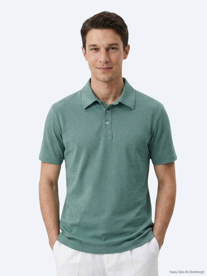 Koyu Haki Düz Pamuk Karışımlı T-shirt