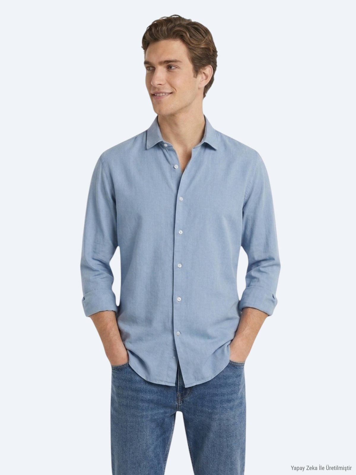 Koyu Indigo Düz Regular Fit Uzun Dokuma Casual Pamuk Karışımlı Gömlek