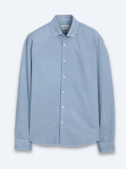 Koyu Indigo Düz Regular Fit Uzun Dokuma Casual Pamuk Karışımlı Gömlek