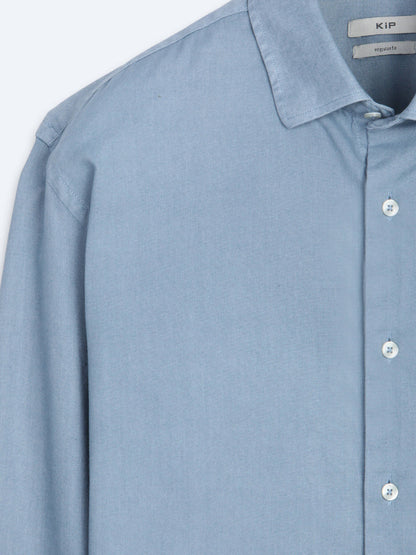Koyu Indigo Düz Regular Fit Uzun Dokuma Casual Pamuk Karışımlı Gömlek