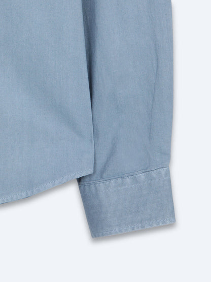 Koyu Indigo Düz Regular Fit Uzun Dokuma Casual Pamuk Karışımlı Gömlek