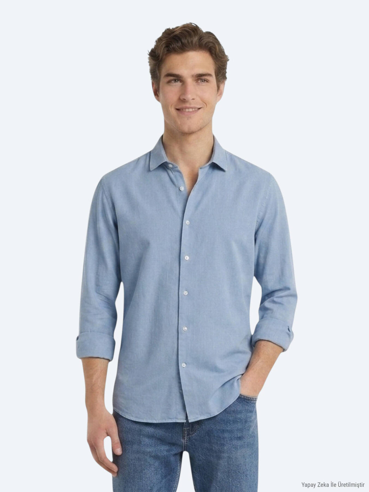 Koyu Indigo Düz Regular Fit Uzun Dokuma Casual Pamuk Karışımlı Gömlek