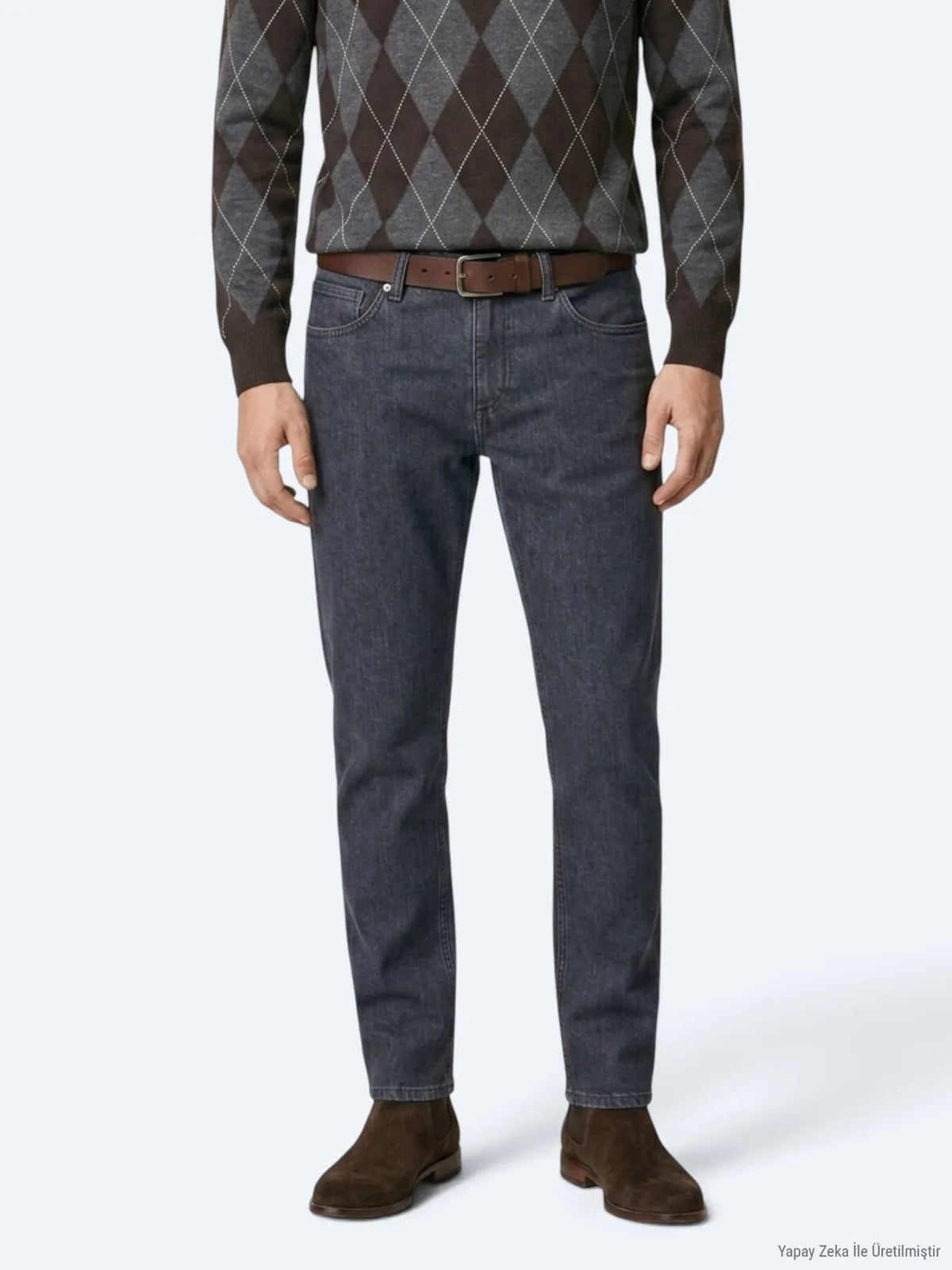 Koyu Mavi Düz Slim Fit Denim Pamuk Karışımlı Pantolon
