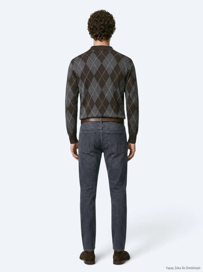 Koyu Mavi Düz Slim Fit Denim Pamuk Karışımlı Pantolon