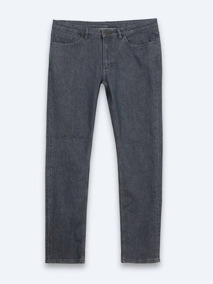 Koyu Mavi Düz Slim Fit Denim Pamuk Karışımlı Pantolon