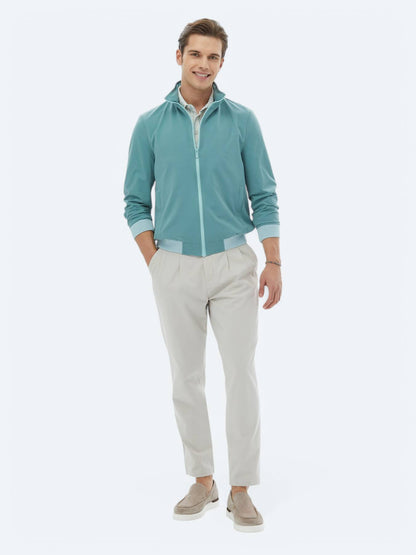 Koyu Mint Regular Fit Dik Yaka Casual Dokuma Mont