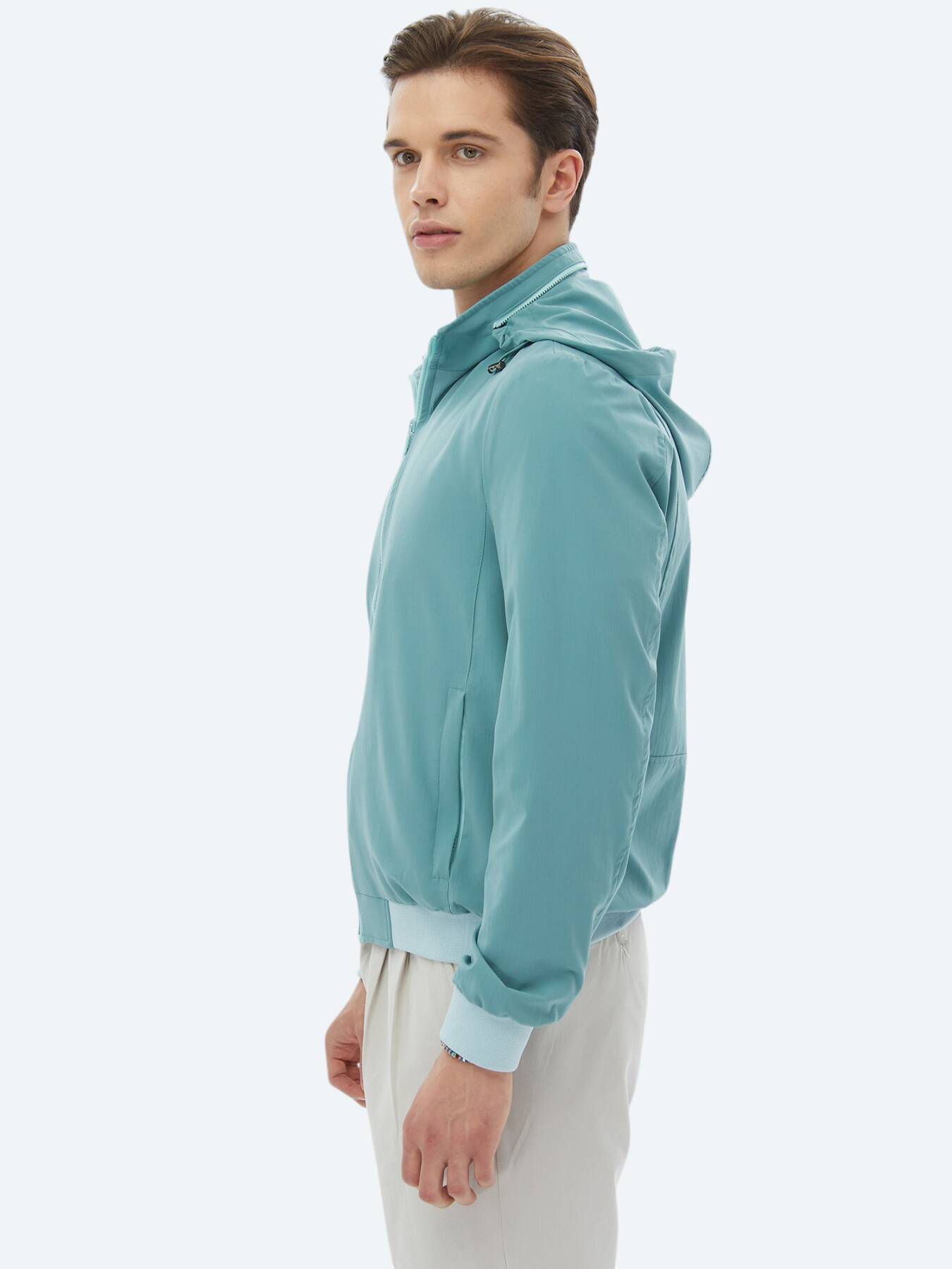 Koyu Mint Regular Fit Dik Yaka Casual Dokuma Mont