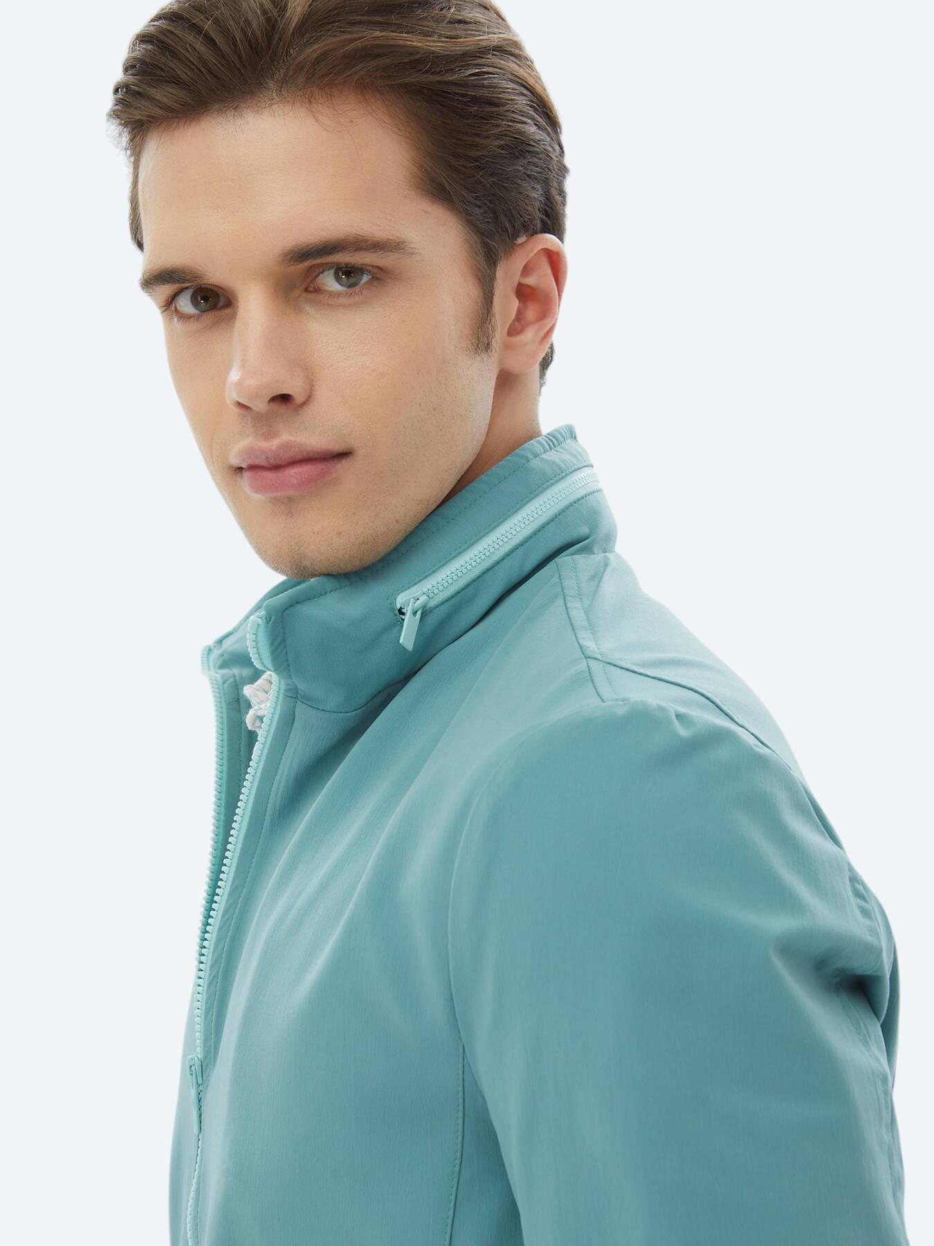 Koyu Mint Regular Fit Dik Yaka Casual Dokuma Mont