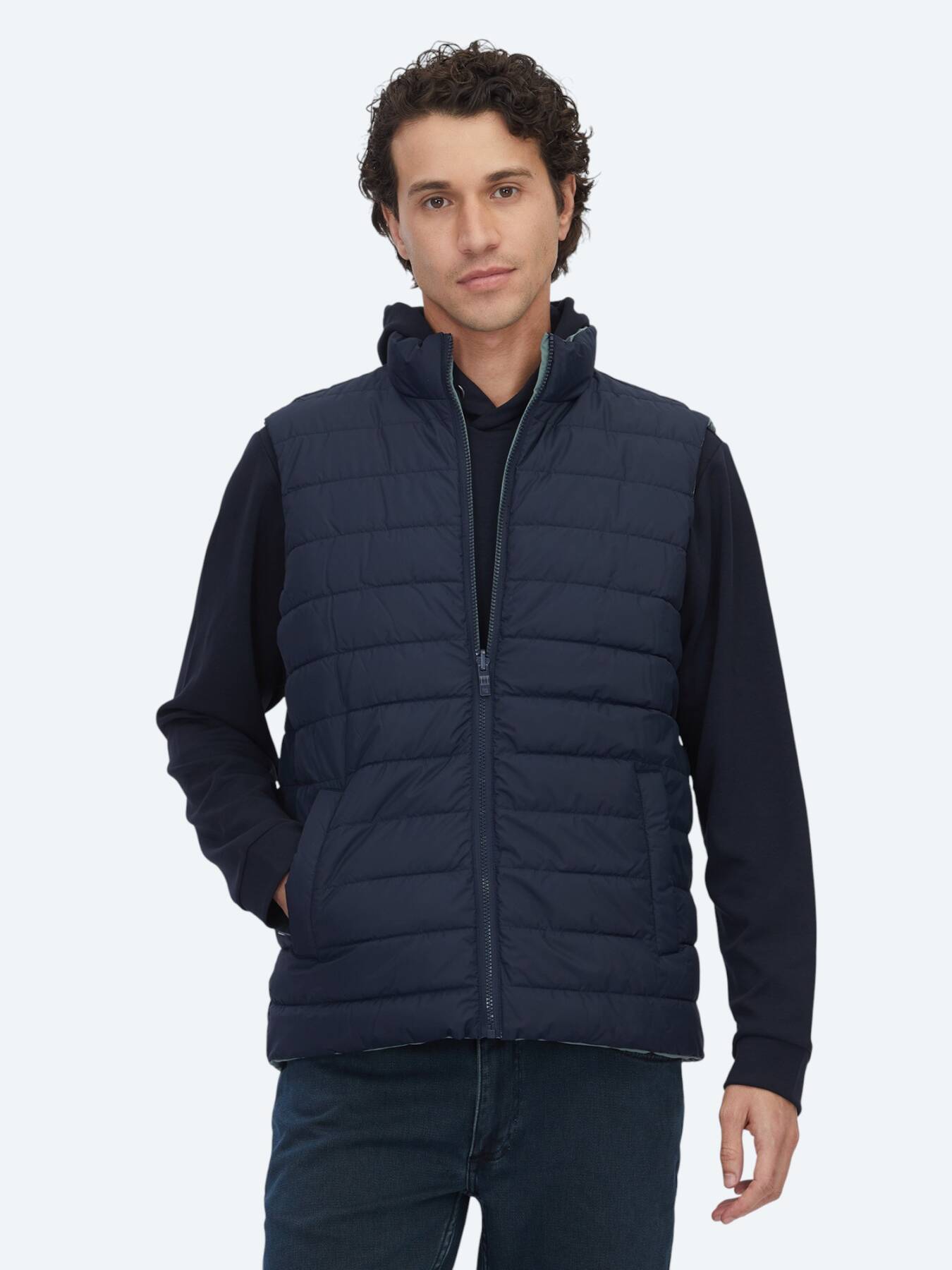 Koyu Mint Regular Fit Dik Yaka Casual Dokuma Spor Yelek