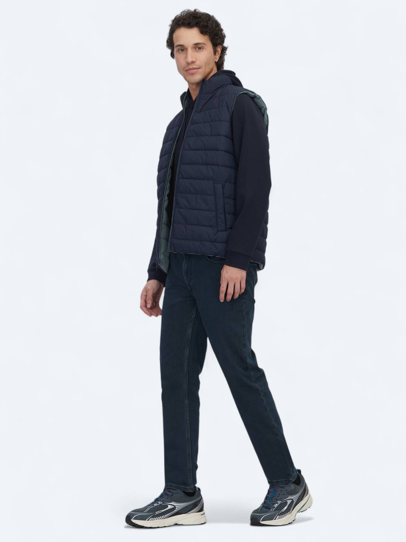 Koyu Mint Regular Fit Dik Yaka Casual Dokuma Spor Yelek