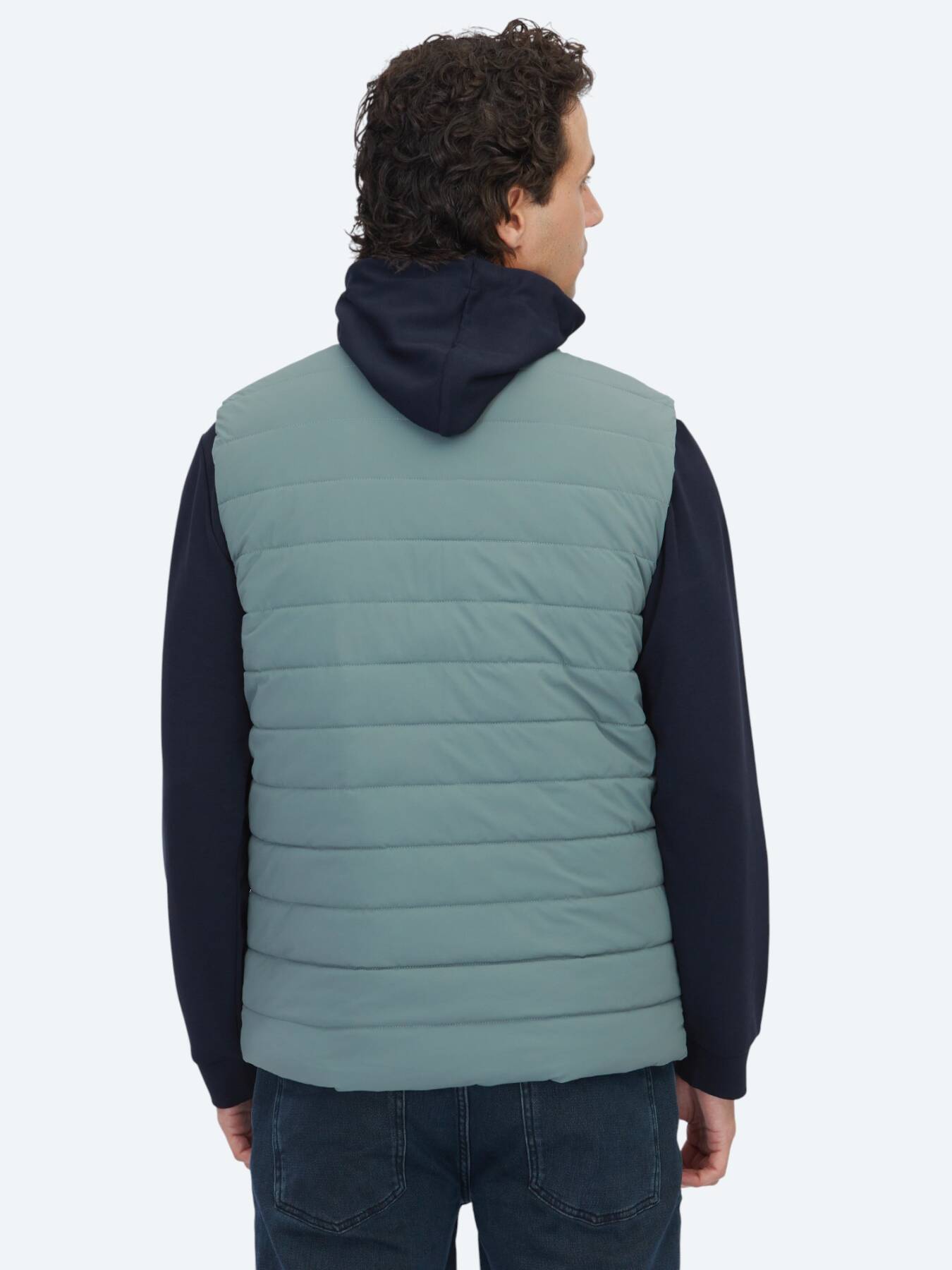 Koyu Mint Regular Fit Dik Yaka Casual Dokuma Spor Yelek