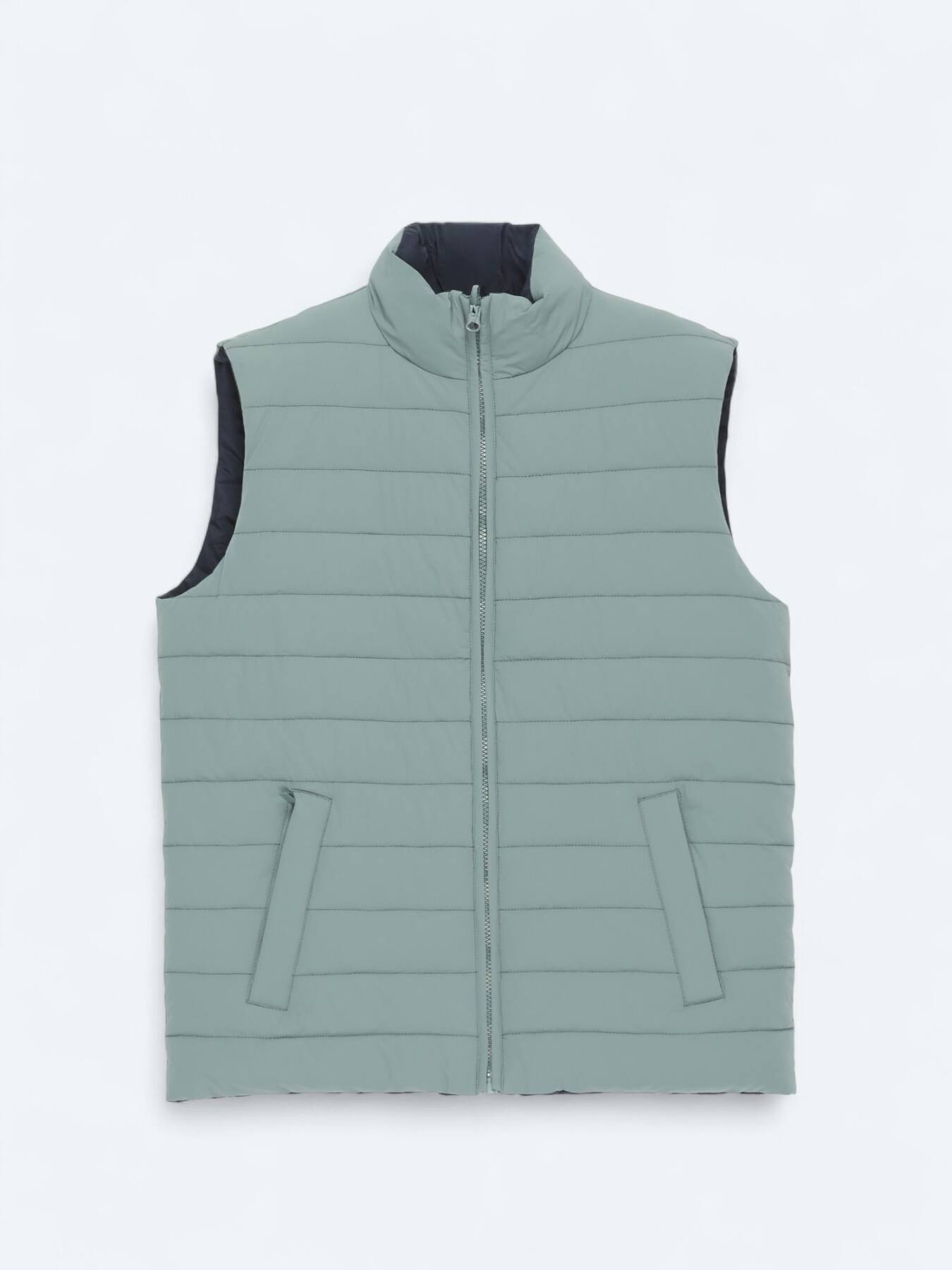 Koyu Mint Regular Fit Dik Yaka Casual Dokuma Spor Yelek