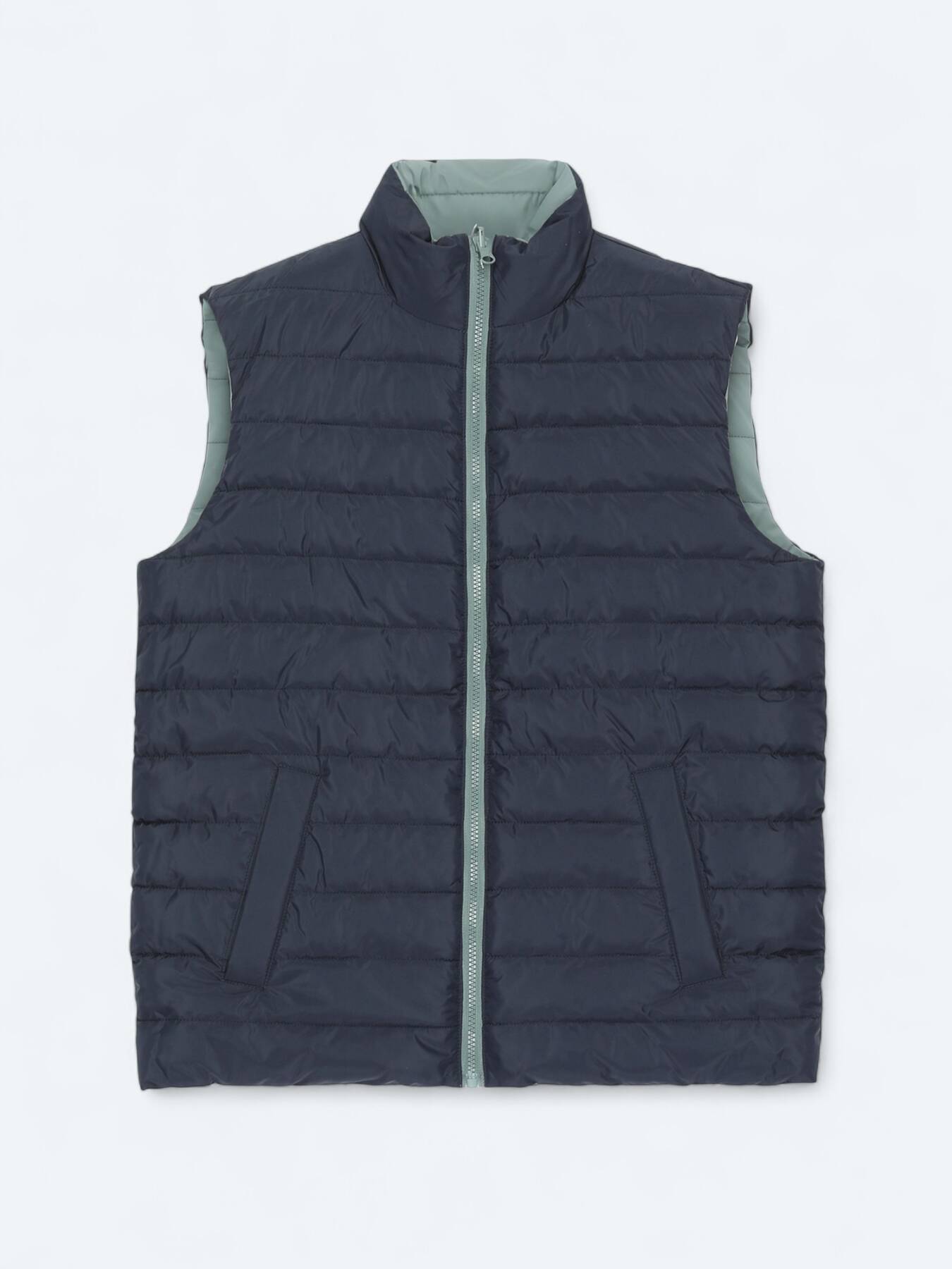 Koyu Mint Regular Fit Dik Yaka Casual Dokuma Spor Yelek