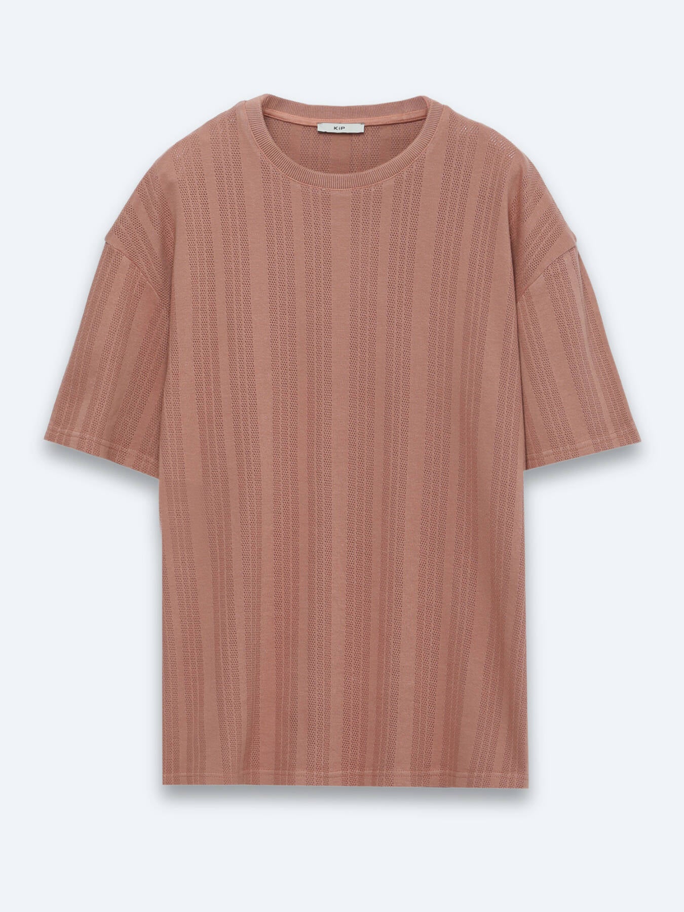 Koyu Somon Çizgili %100 Pamuk T-shirt