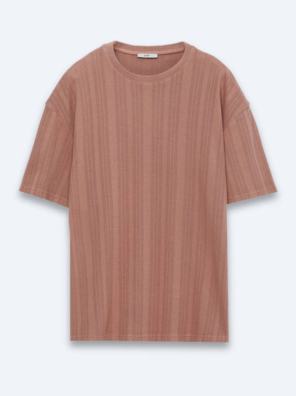 Koyu Somon Çizgili %100 Pamuk T-shirt