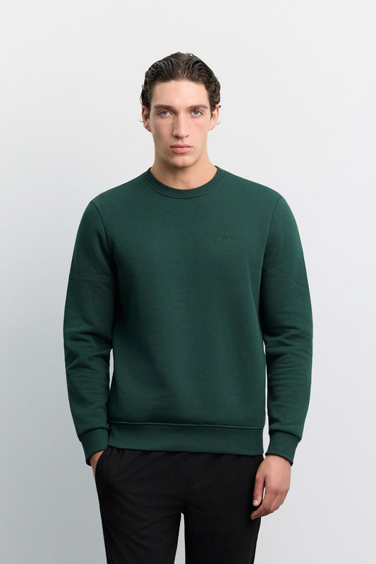 Koyu Yeşil Bisiklet Yaka 3 Iplik Şardonlu -5 Dereceye Dayanıklı Sweatshirt