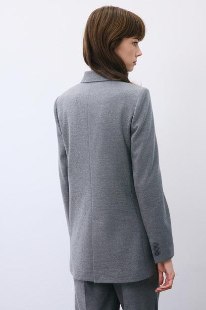 Kruvaze Yün Dokulu Astarlı Gri Ceket