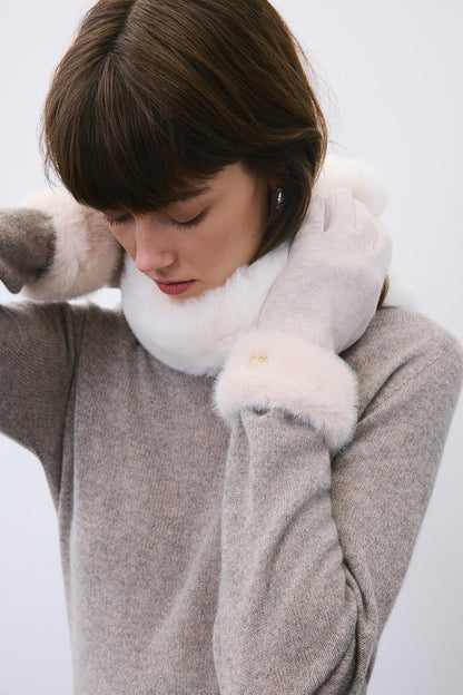 Kürk Detaylı Bej Dokunmatik Eldiven