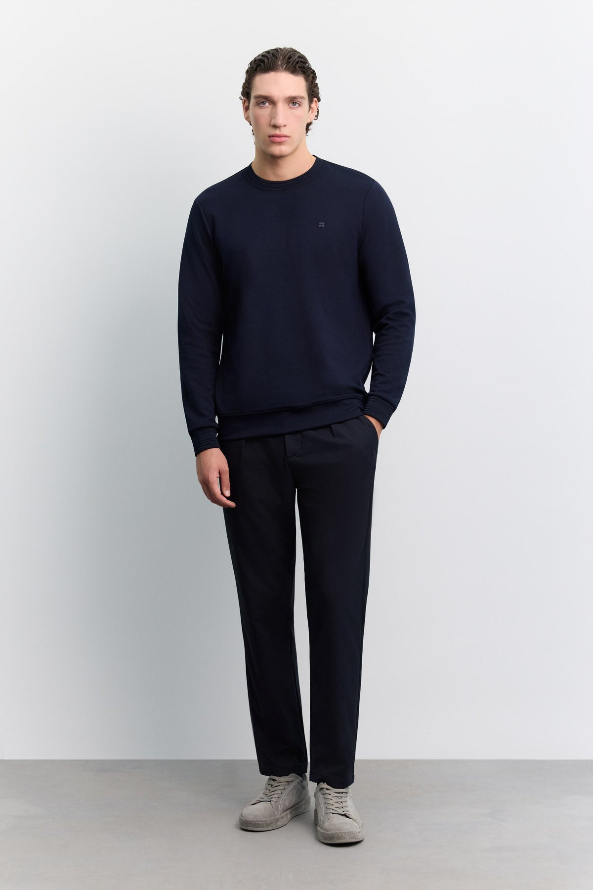 Lacivert Bisiklet Yaka Kolay Ütülenen Sweatshirt