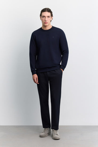 Lacivert Bisiklet Yaka Kolay Ütülenen Sweatshirt