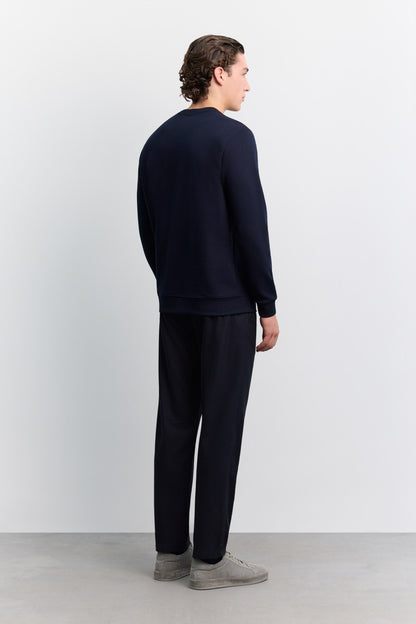 Lacivert Bisiklet Yaka Kolay Ütülenen Sweatshirt