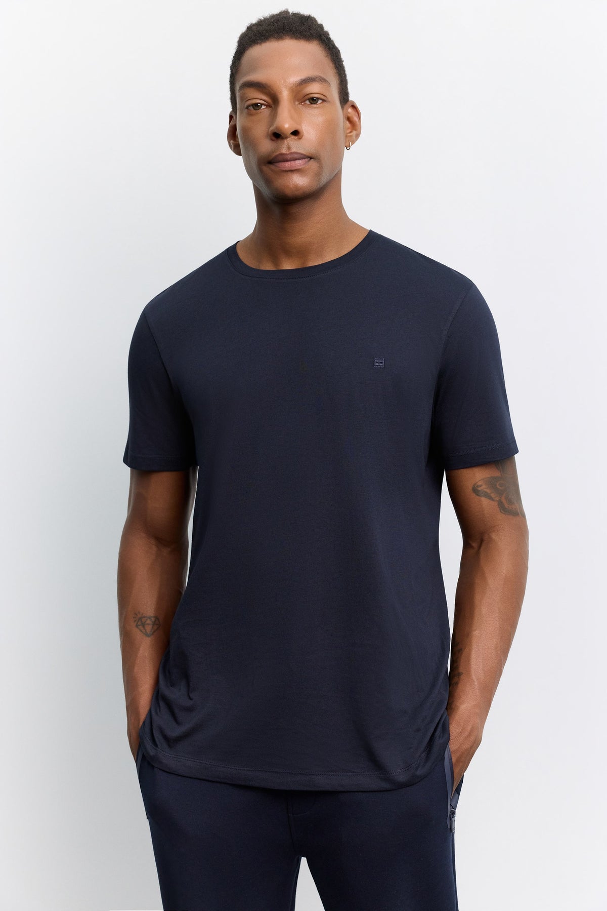 Lacivert Bisiklet Yaka Soft Touch Basic T-shirt