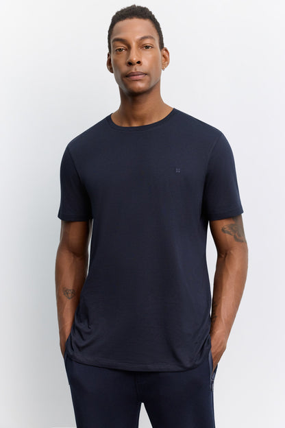 Lacivert Bisiklet Yaka Soft Touch Basic T-shirt