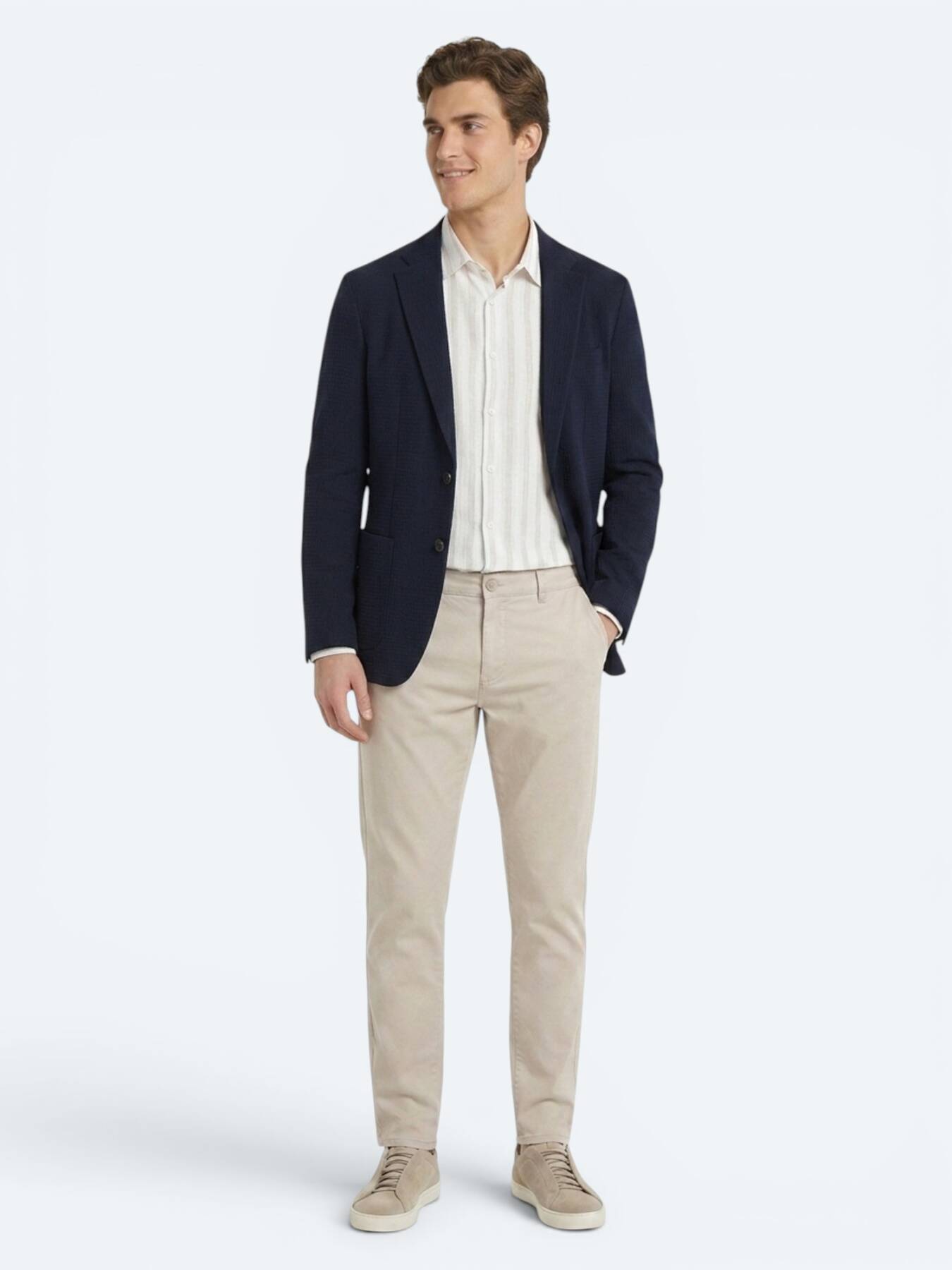 Lacivert Çizgili Comfort Fit Ceket