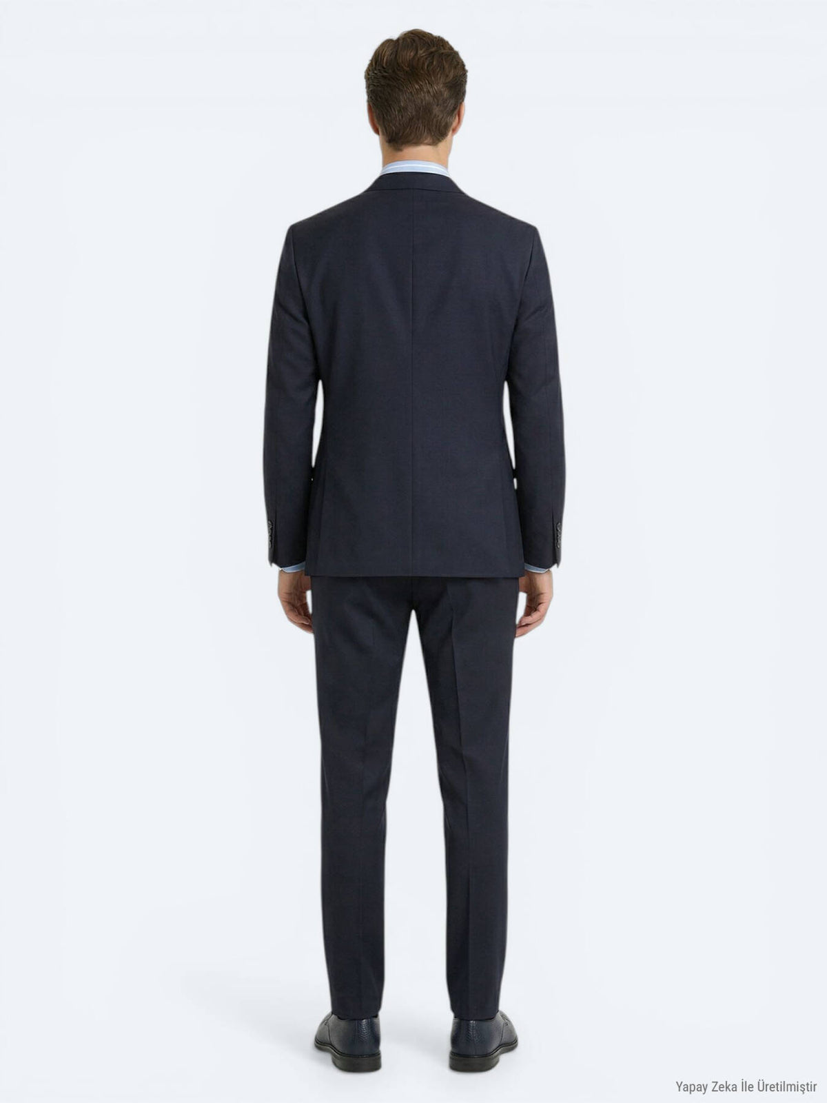 Lacivert Çizgili Modern Fit %100 Yün Takım Elbise