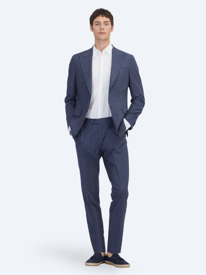 Lacivert Çizgili Modern Fit Pamuk Karışımlı Takım Elbise