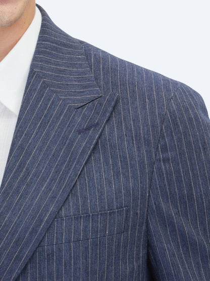 Lacivert Çizgili Modern Fit Pamuk Karışımlı Takım Elbise