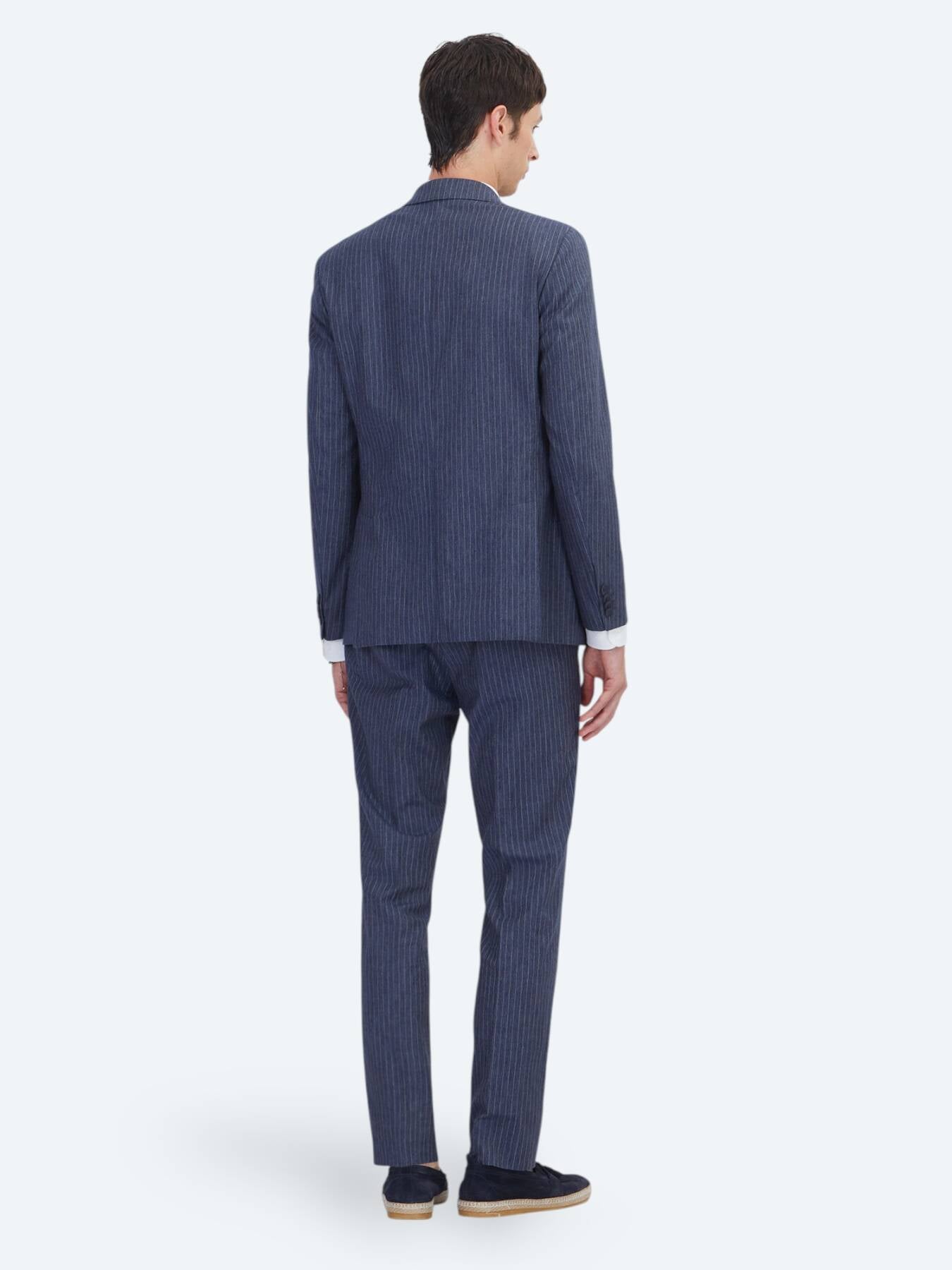 Lacivert Çizgili Modern Fit Pamuk Karışımlı Takım Elbise