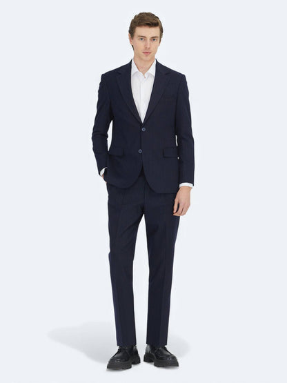 Lacivert Çizgili Modern Fit Takım Elbise