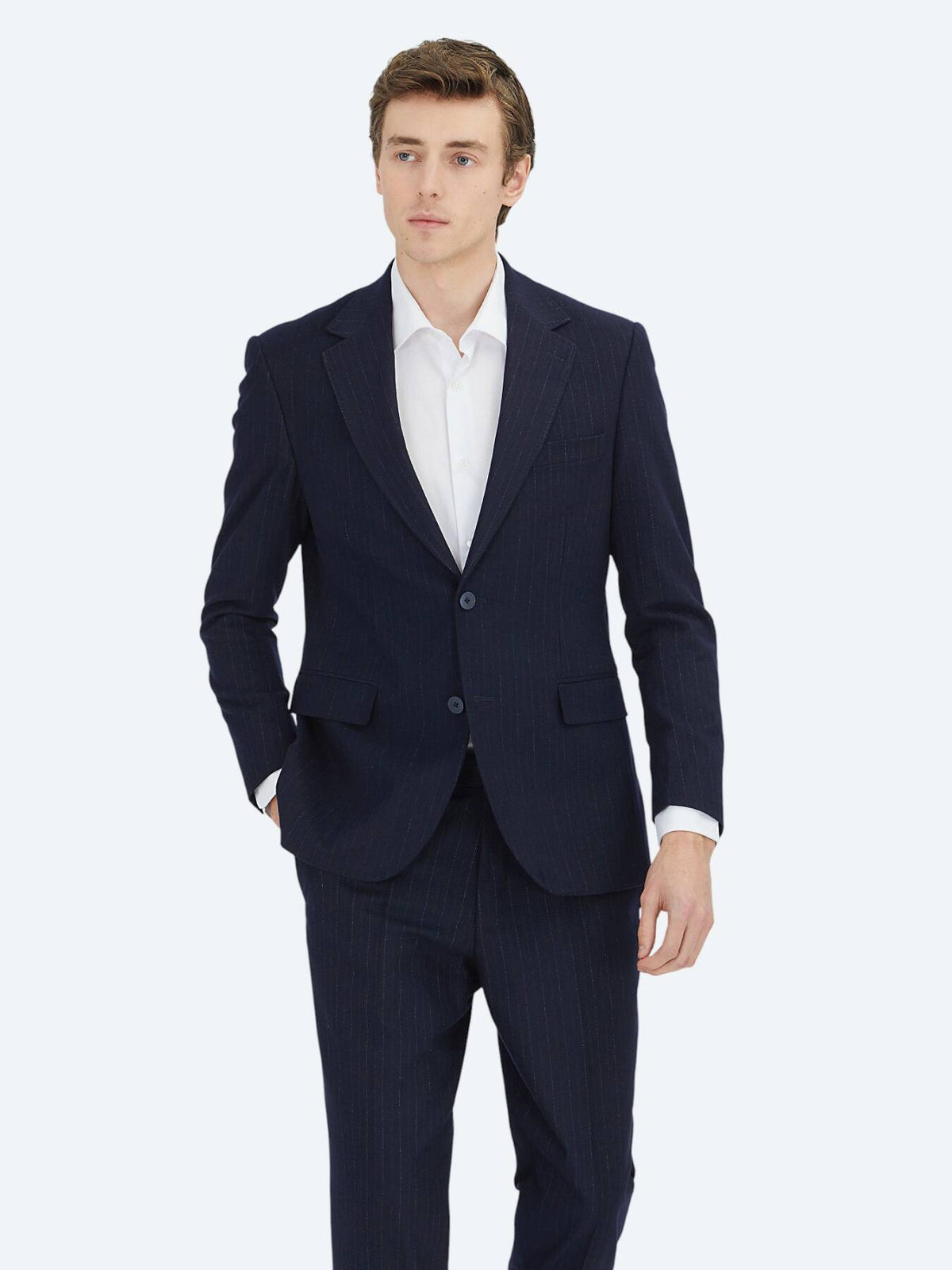 Lacivert Çizgili Modern Fit Takım Elbise