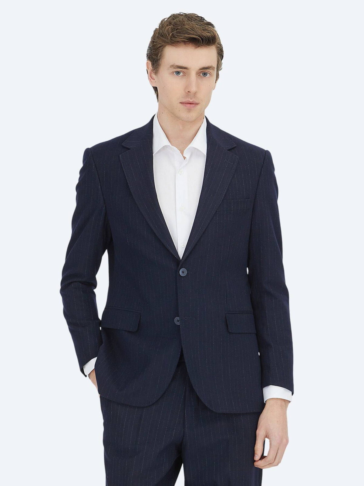 Lacivert Çizgili Modern Fit Takım Elbise