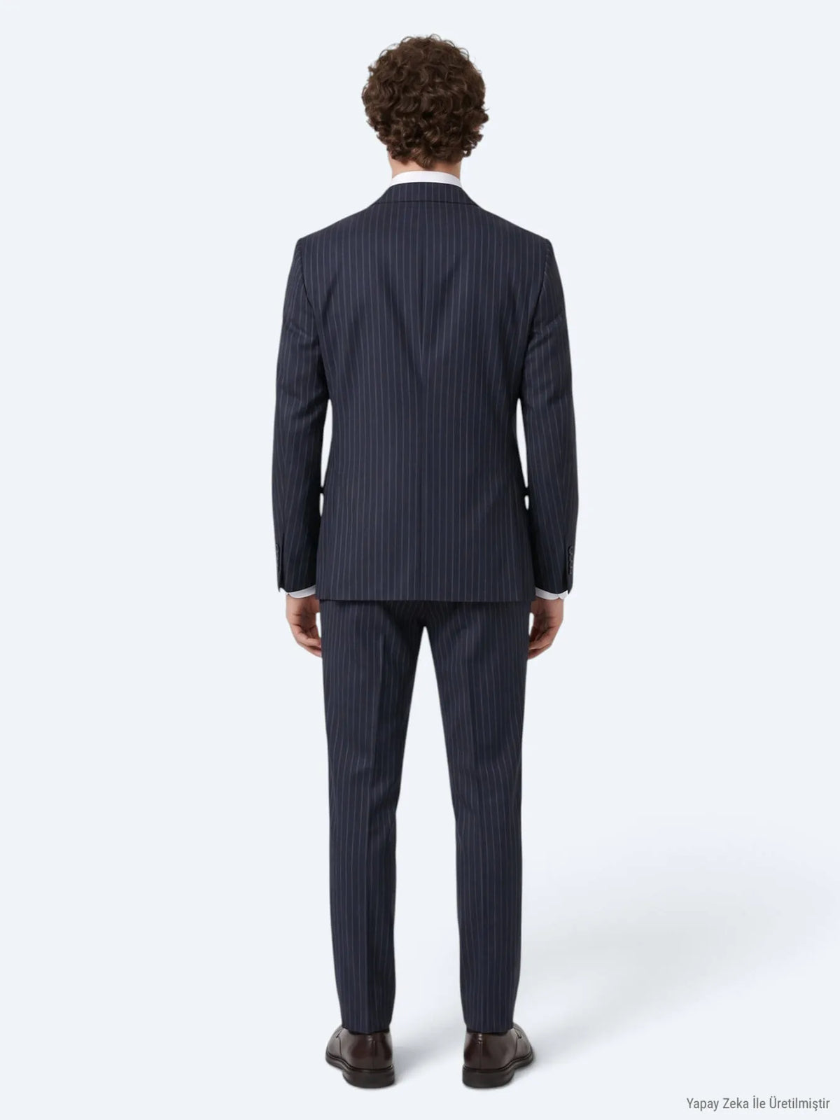 Lacivert Çizgili Modern Fit Yün Karışımlı Takım Elbise