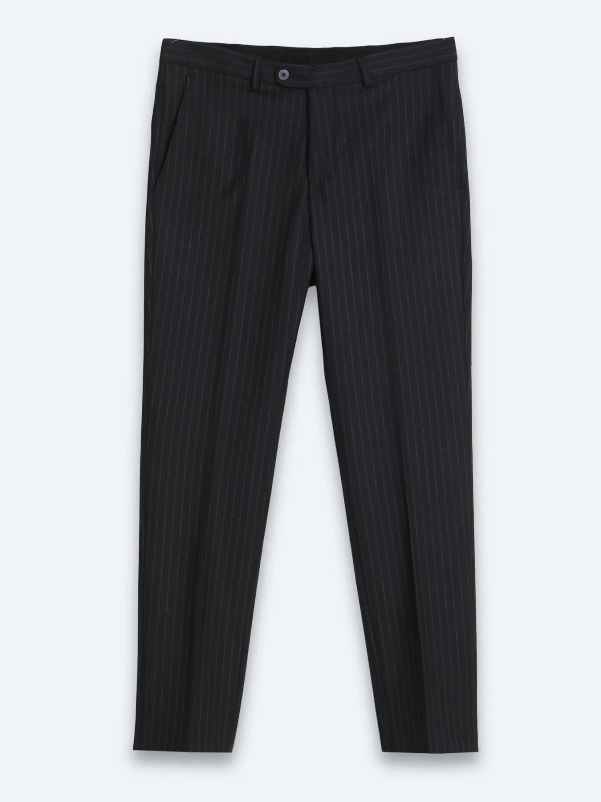 Lacivert Çizgili Modern Fit Yün Karışımlı Takım Elbise