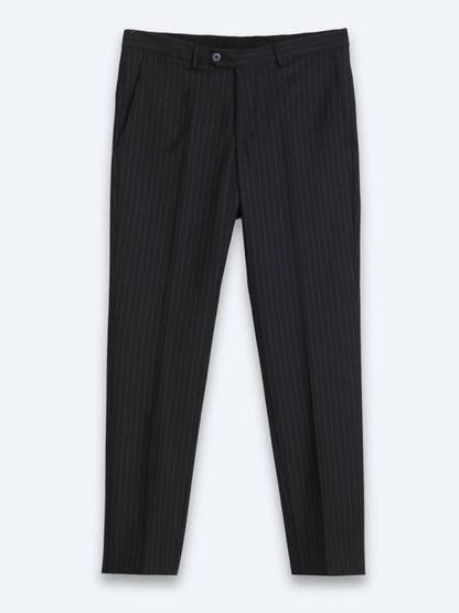 Lacivert Çizgili Modern Fit Yün Karışımlı Takım Elbise