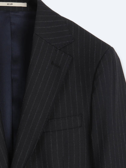 Lacivert Çizgili Modern Fit Yün Karışımlı Takım Elbise