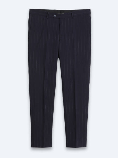 Lacivert Çizgili Regular Fit Ipek Karışımlı Takım Elbise