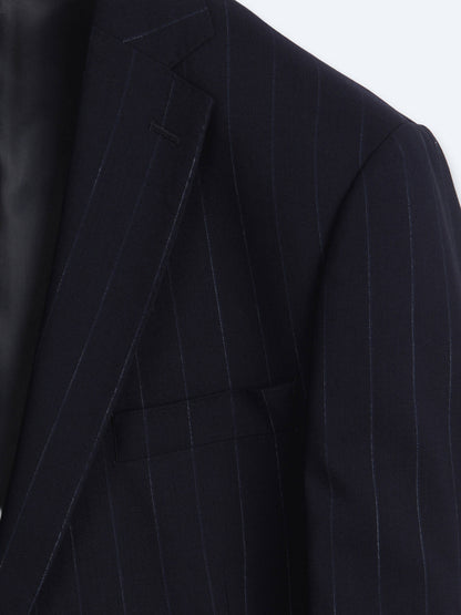 Lacivert Çizgili Regular Fit Ipek Karışımlı Takım Elbise