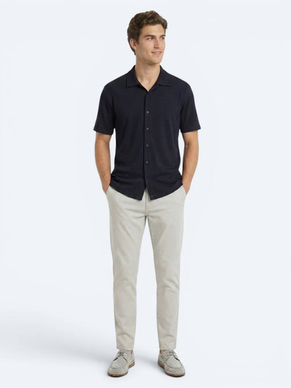 Lacivert Çizgili Regular Fit Kısa Casual Gömlek