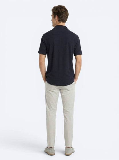 Lacivert Çizgili Regular Fit Kısa Casual Gömlek