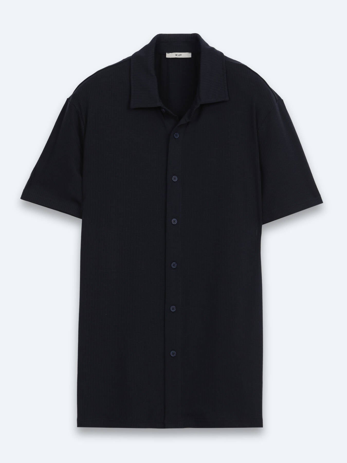 Lacivert Çizgili Regular Fit Kısa Casual Gömlek