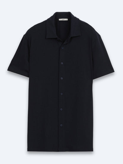 Lacivert Çizgili Regular Fit Kısa Casual Gömlek