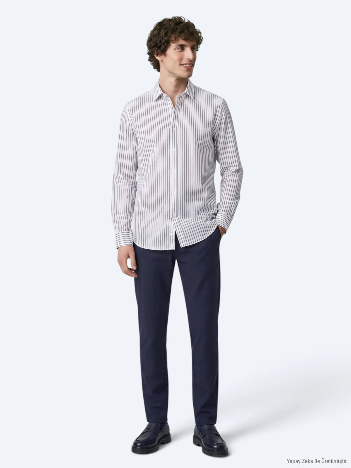 Lacivert Çizgili Regular Fit Uzun Dokuma Casual %100 Pamuk Gömlek
