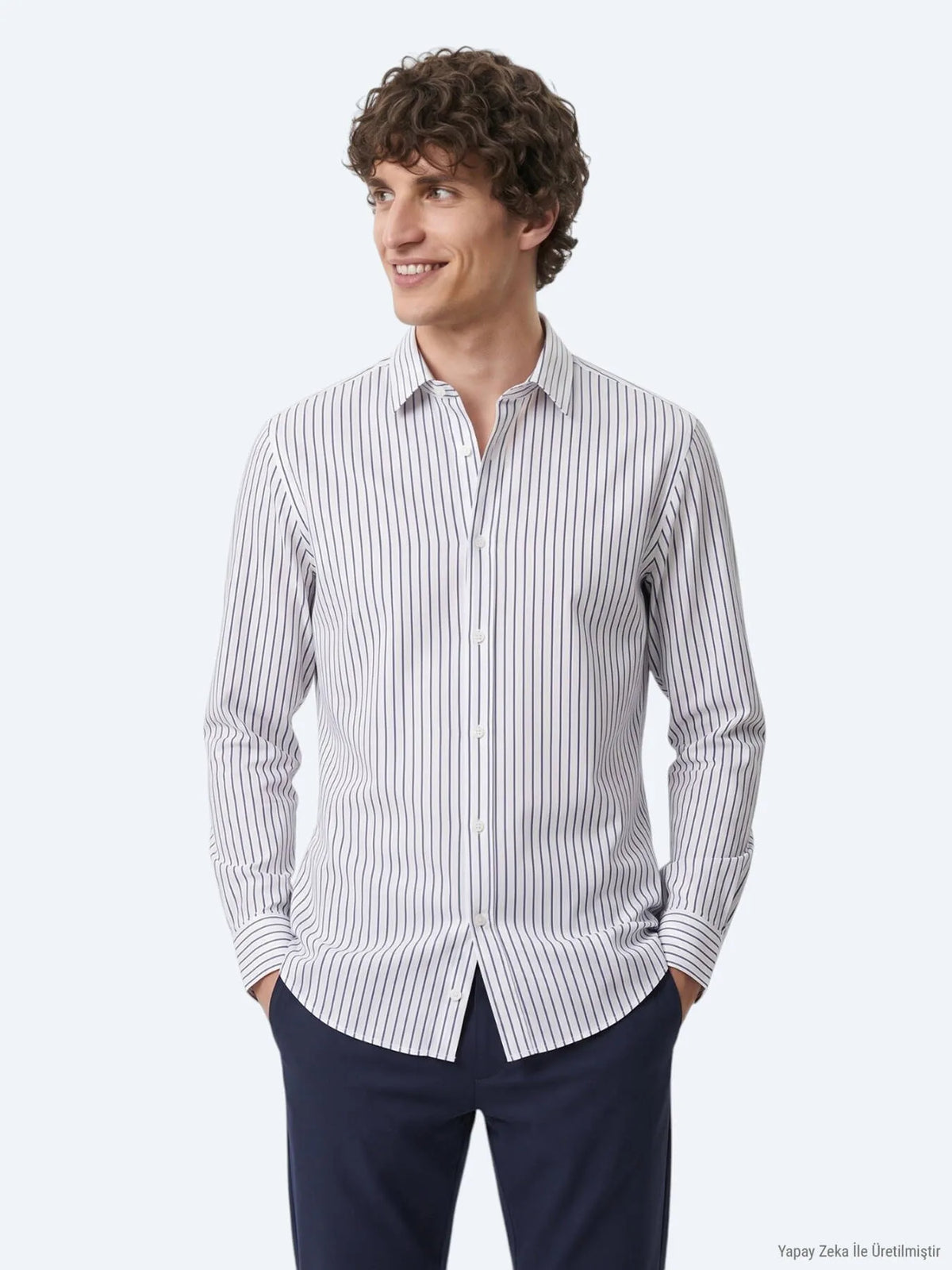 Lacivert Çizgili Regular Fit Uzun Dokuma Casual %100 Pamuk Gömlek