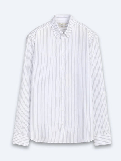 Lacivert Çizgili Regular Fit Uzun Dokuma Casual %100 Pamuk Gömlek